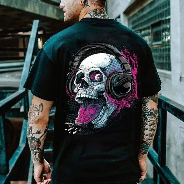 2023 Men's Street Style Short Sleeve T-Shirt Printed Skull Pattern Short Sleeve Summer Casual Men's Top Breathable T-Shirt