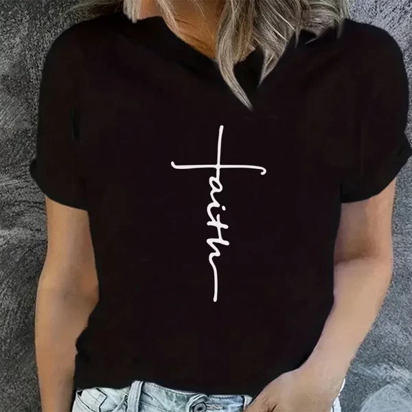 2024 Women's New Crew-Neck Printed Cross Pattern Short-Sleeved T-Shirt Summer Casual Oversized Women's Top Top T-Shirt Y2K Style