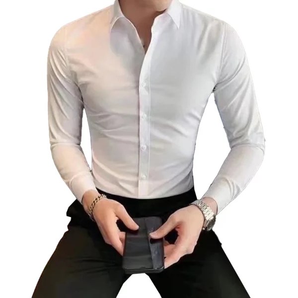 Mens Formal Button Down Long Sleeve Business Shirts Slim Dress Shirt Blouse Tops