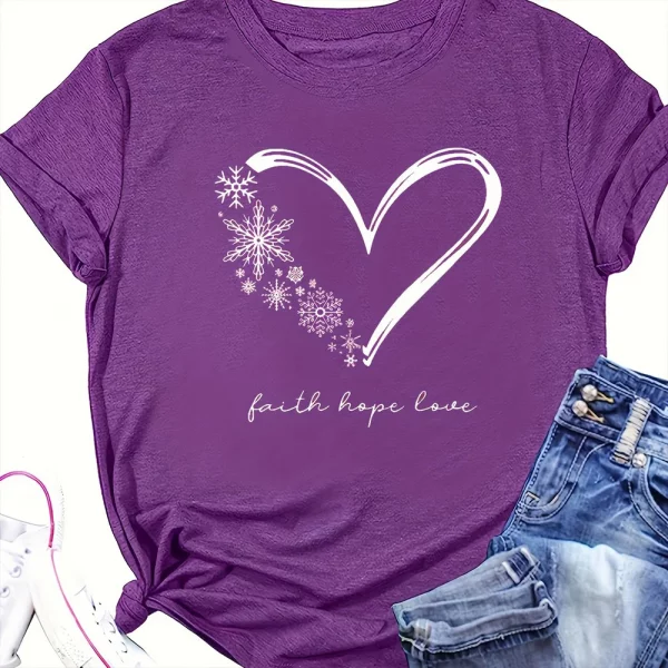 Women's T-shirt Round Neck Short Sleeved Heart-shaped Letter Pattern Loose Top Casual Comfortable Clothing Women's Party T-shirt